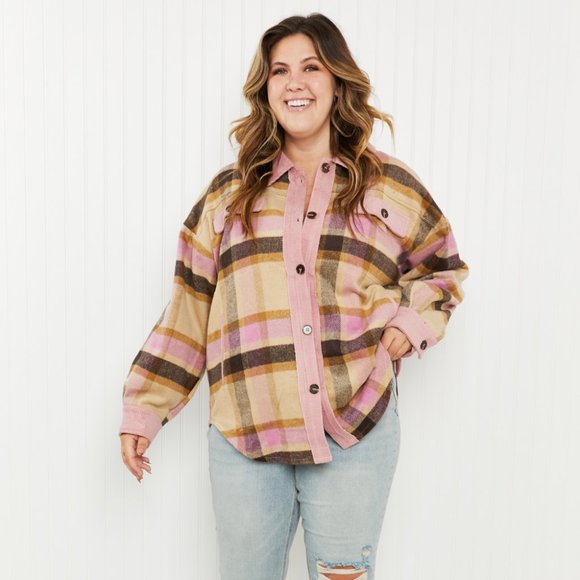 GeeGee Happy Harvest Plaid Button Up Tunic